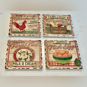 Farmers Market tumbled stone coasters ~ set of 4